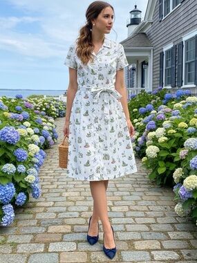 Sarah Patrick Kiel James Patrick Topiary Gardens Shirt Dress Sz 2 100% Cotton